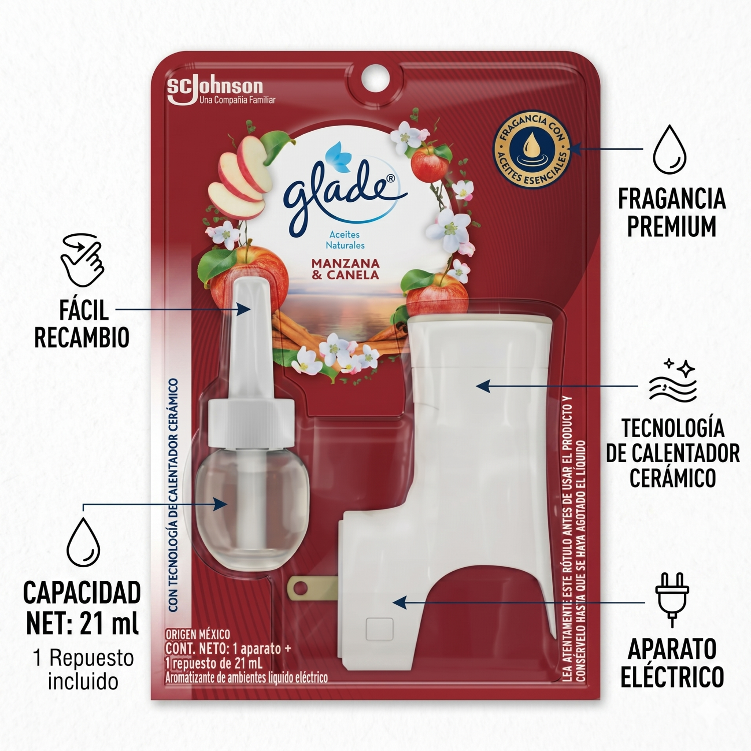 Aromatizante Glade Manzana Canela Aparato + Recarga 21ml-3