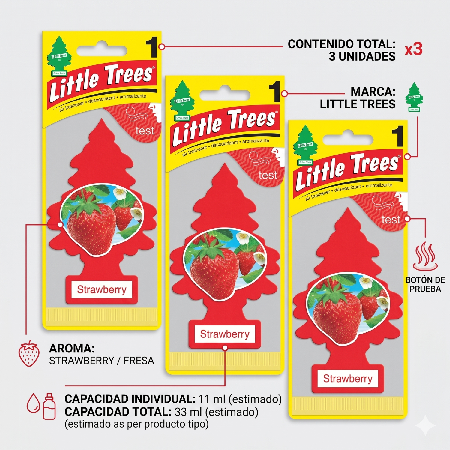 Aromatizante Pino Strawberry Little Trees Pack X 3unid-3