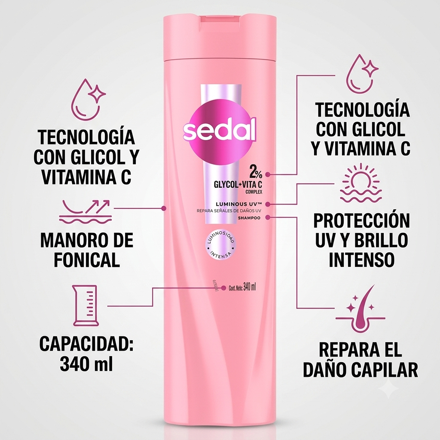 Shampoo Luminous Sedal 340ml Vitamina C Brillo Intenso-3