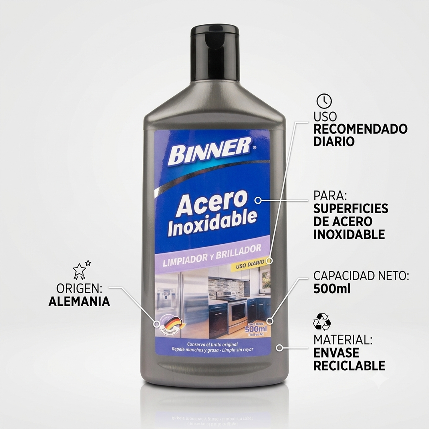 Limpiador y Brillador Binner Acero Inoxidable 500ml-5
