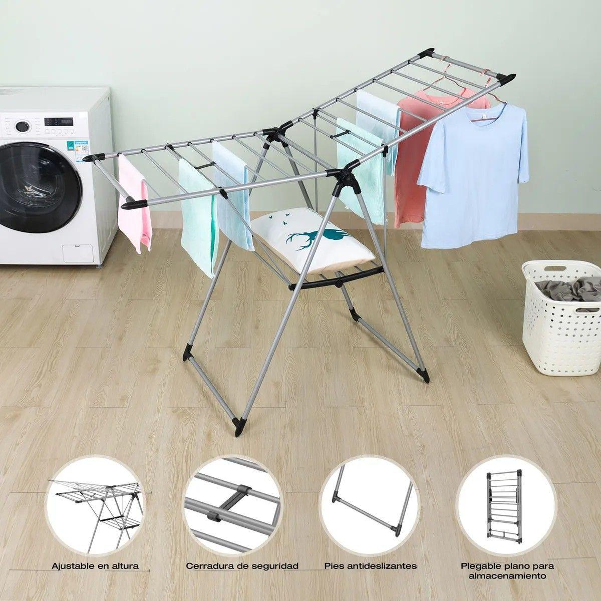 Tendedero De Ropa Con Bandeja Plegable Acero 156.5x61x97 Cm-6