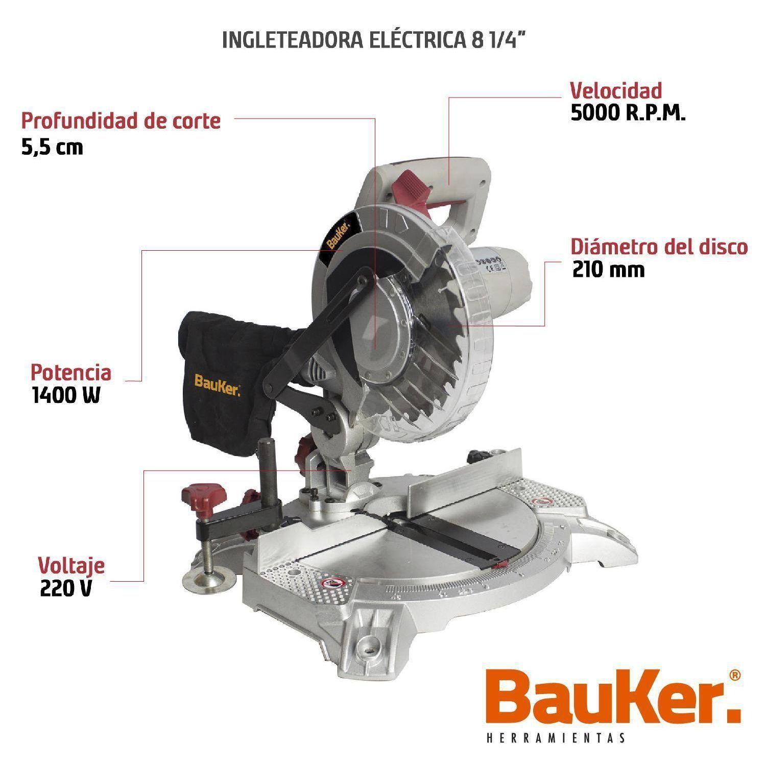 Ingleteadora Sierra Ms210hd Eléctrica 8 1/4 1400w Bauker-6