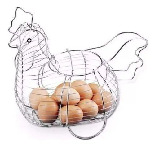 Canasto Porta Huevos Gallina Metal Decoración Cocina Huevera-3