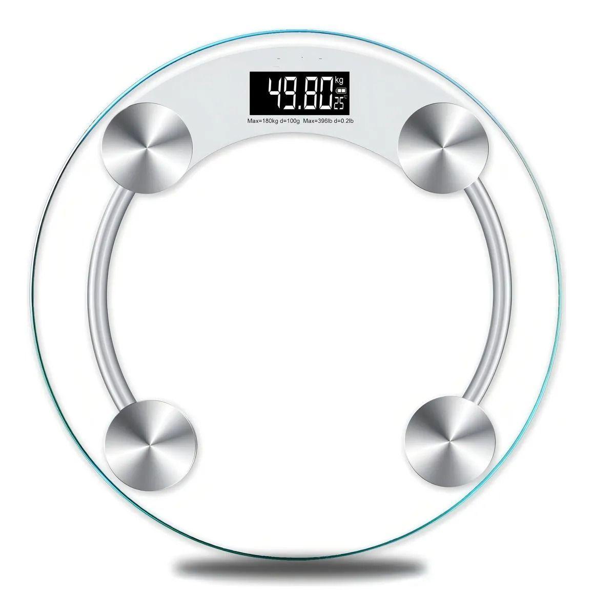 Balanza Pesa Baño Digital De Vidrio Templado Redondo 180 Kil Color Gris Nada-2