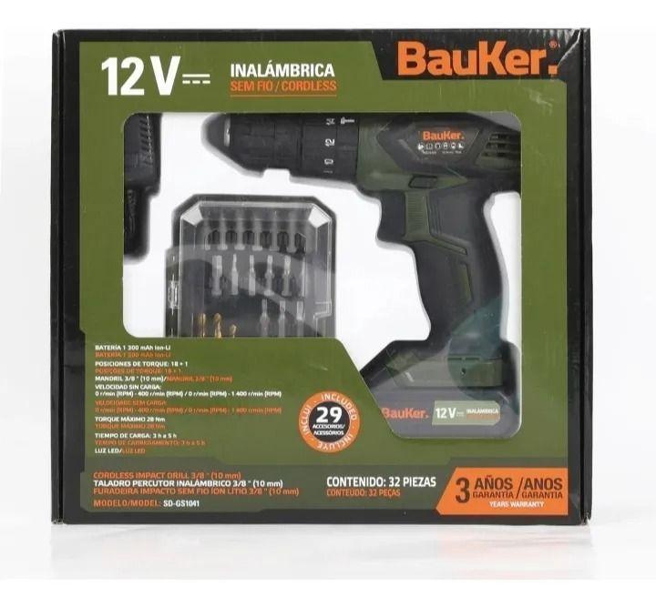Taladro Percutor Atornillador Inalámbrico Bauker +accesorios Verde 50 Hz/60 Hz-4