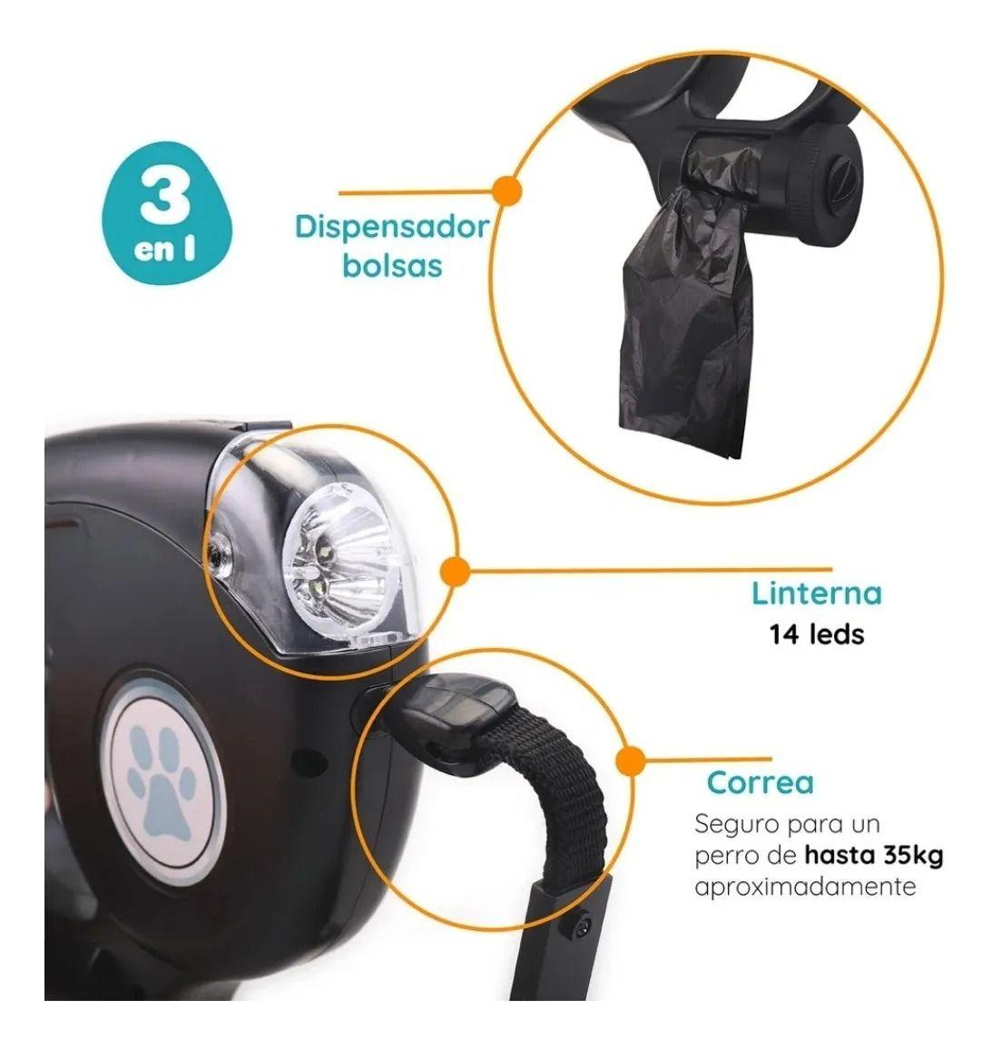 Correa Collar Para Mascota Retratil Con Linterna 5 Metros-3