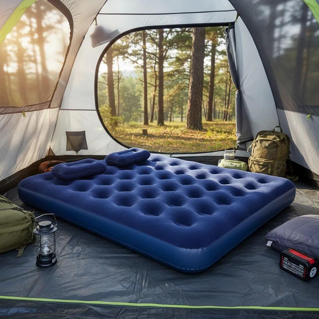 Colchón Inflable Bestway Pavillo 2plazas +almohada +inflador Azul-4