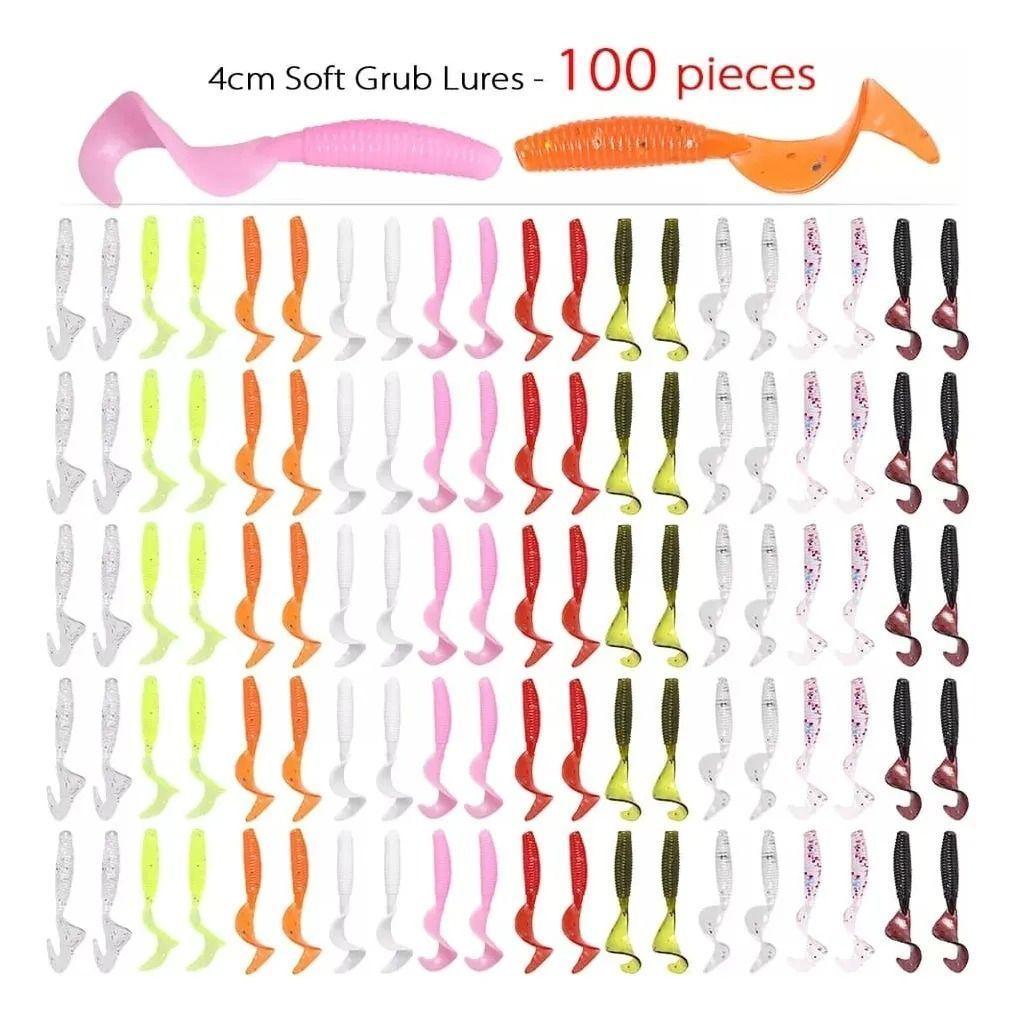 Pack 100 Señuelos Pesca Cebo Blando Gusano Silicona 4cm-5