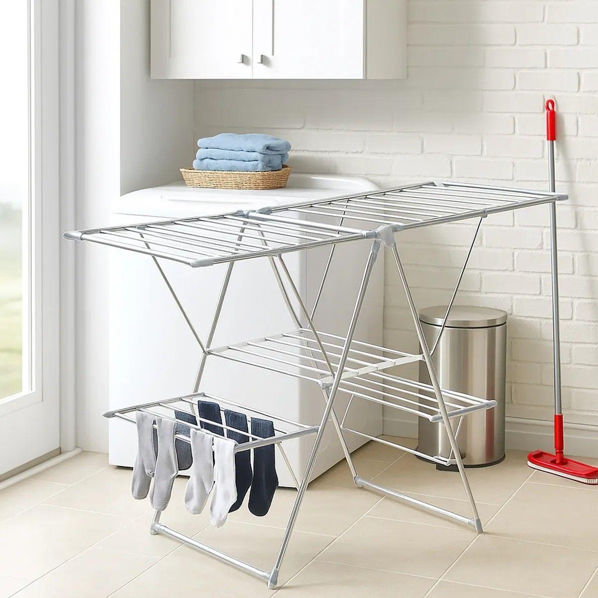 Tendedero De Ropa Doble Piso Aluminio 156x61x97 Cm Blanco-6