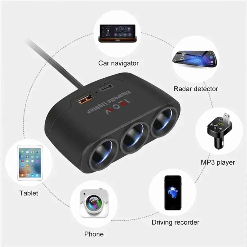 Enchufe Usb Dual 3 En 1 Cargador Y Encendedor Para Autos-2