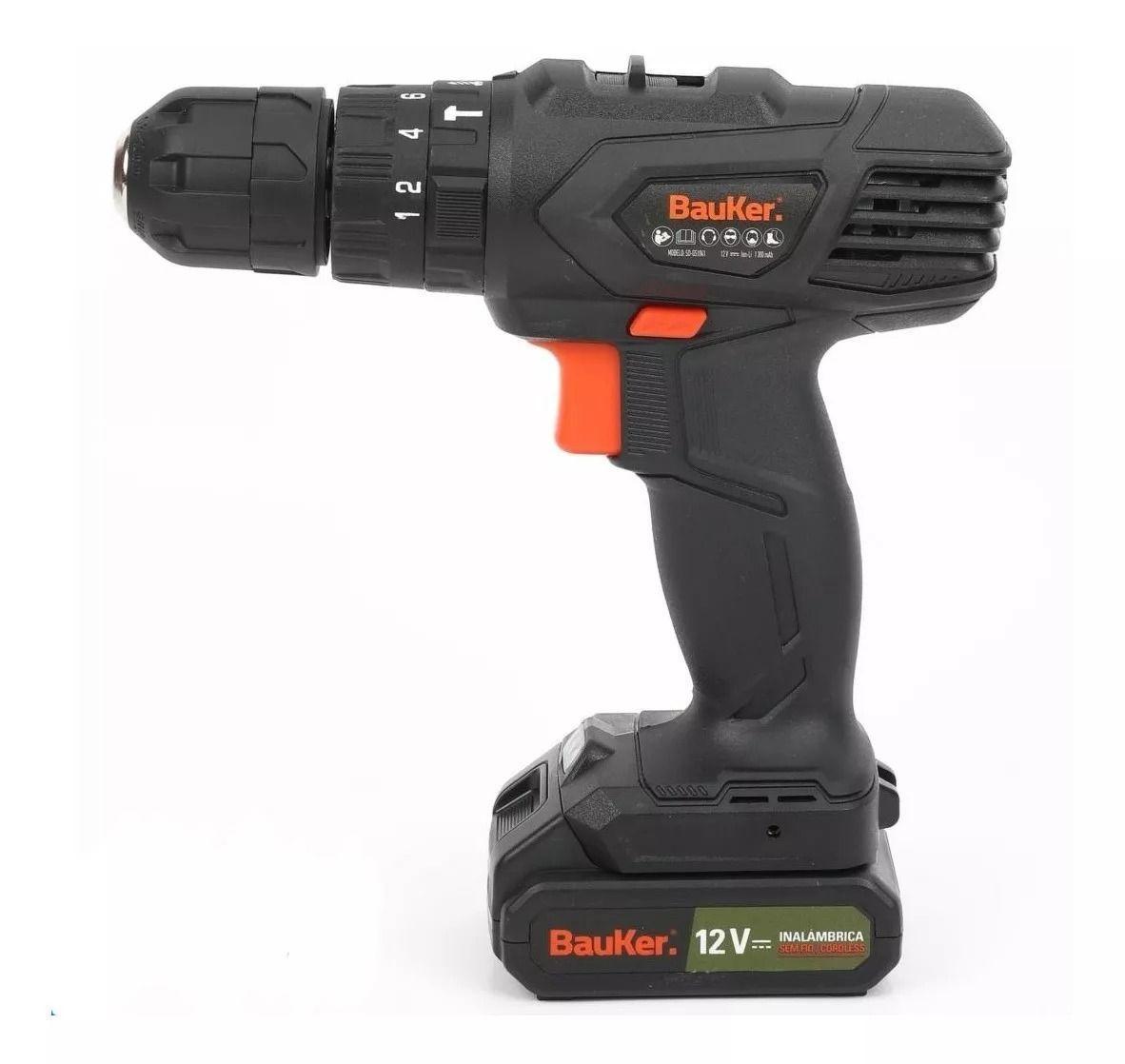 Taladro Percutor Inalambrico 10 Mm 12 V Con Batería Bauker Color Negro Frecuencia 60-0