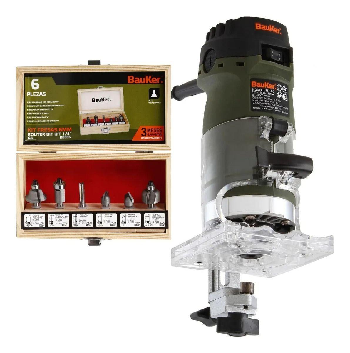 Fresadora Eléctrica Bauker 550 W + 6 Fresas Tm500-k1 33500rp-0