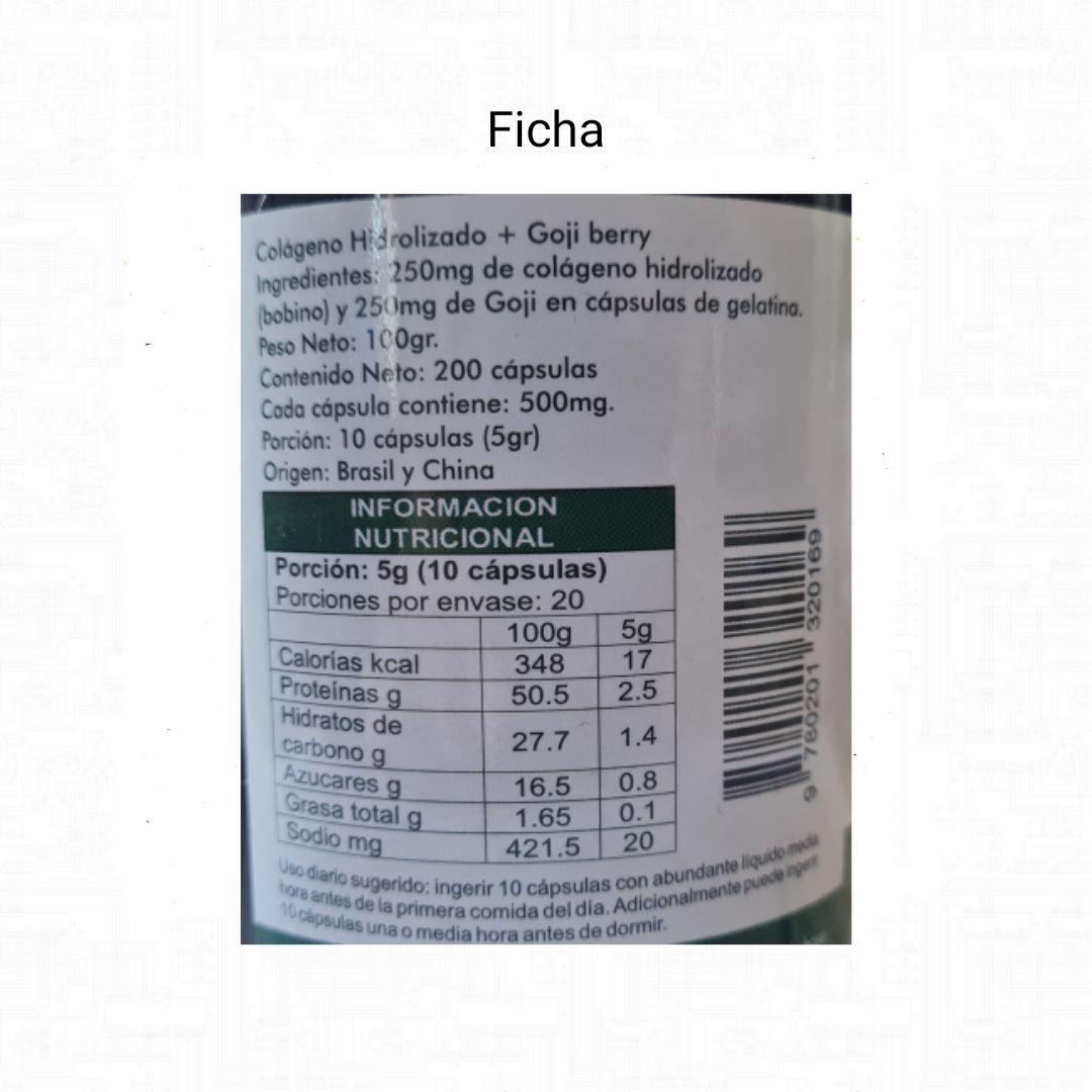 Colageno Hidrolizado  Goji Berry 2 frascos 200 Cápsulas De 500mg c/u-1