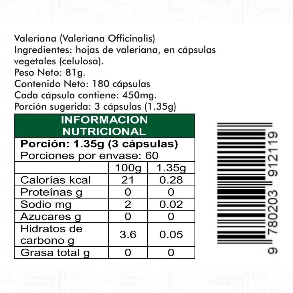 Valeriana 2 frascos 180 Cápsulas C/u De 450mg-1