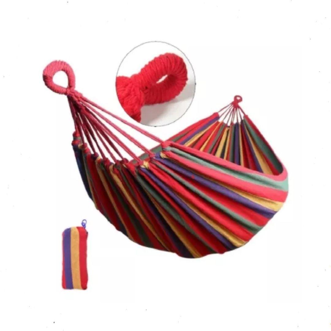 Hamaca 100% Algodón 1 Plaza Colgante 80x190cm Hasta 100kg Color Rojo Muticolor-1