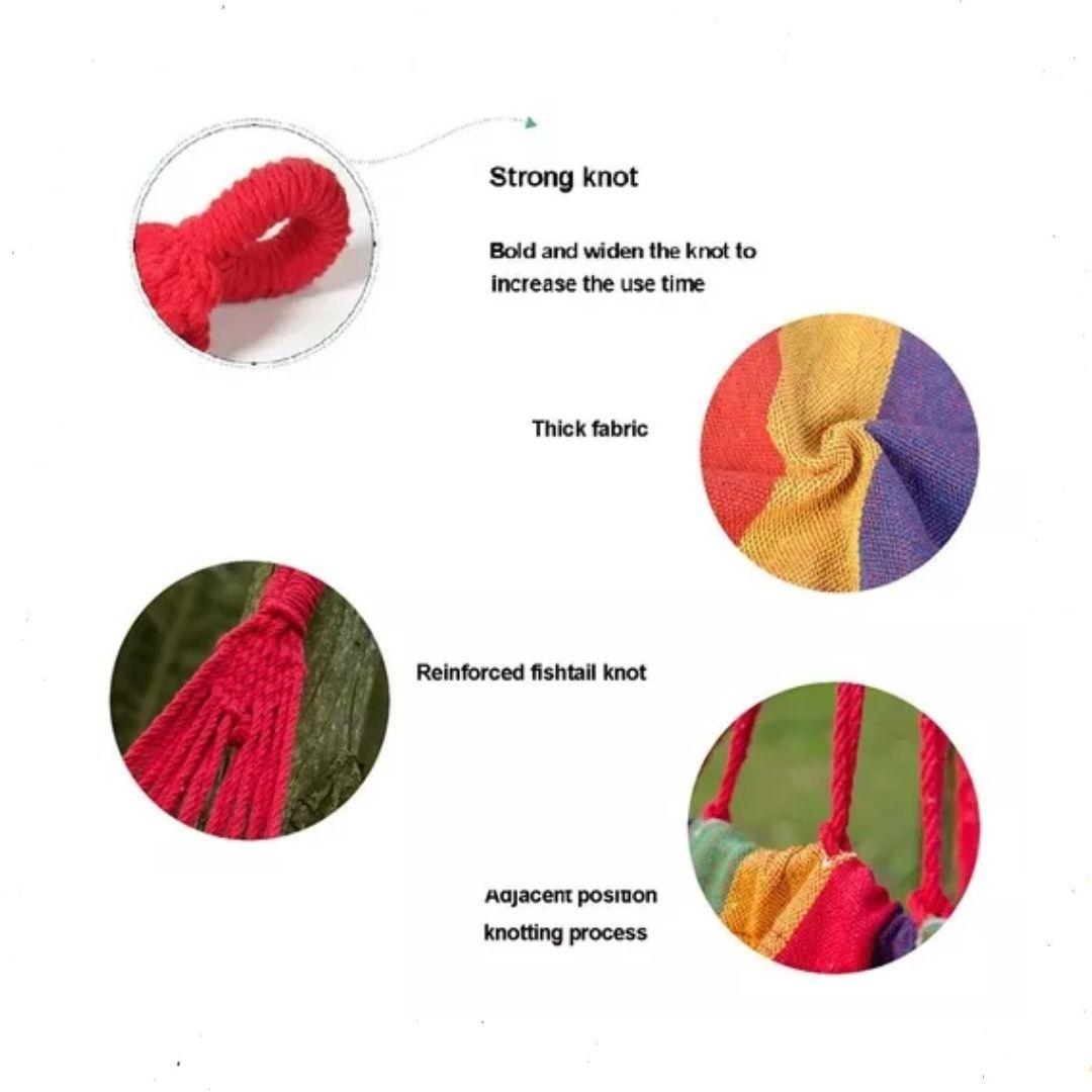 Hamaca 100% Algodón 1 Plaza Colgante 80x190cm Hasta 100kg Color Rojo Muticolor-3