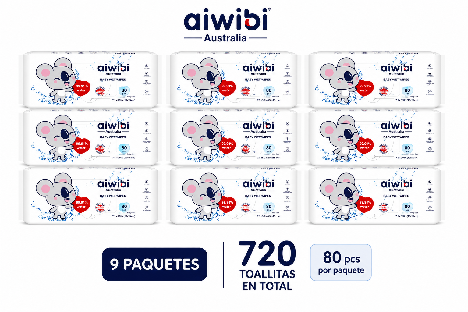 Toallitas Humedas Aiwibi 99 91 Agua X9 Paquetes-0