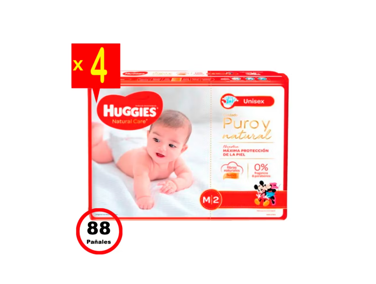Pañal Huggies Natural Care Talla M X4paq 88pñales-2