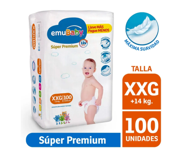 Pañal Emubaby Super Premium Xxg 100 Un-0