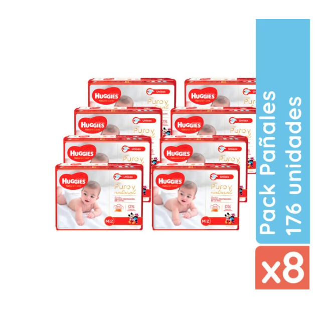 Pañales Huggies Natural Care M 176 Unidades-2