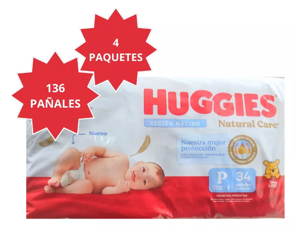Pañales Huggies Talla P Natural Care 136und-2