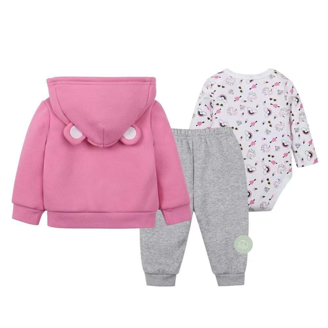 Conjunto 3 Piezas Poleron con orejitas Unicornio forrado Grueso Bebé-1