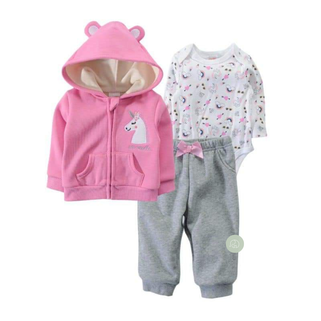 Conjunto 3 Piezas Poleron con orejitas Unicornio forrado Grueso Bebé-2