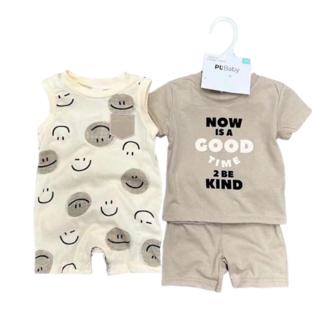 Set 2 Piezas conjunto y enterito Bebe Beige-0
