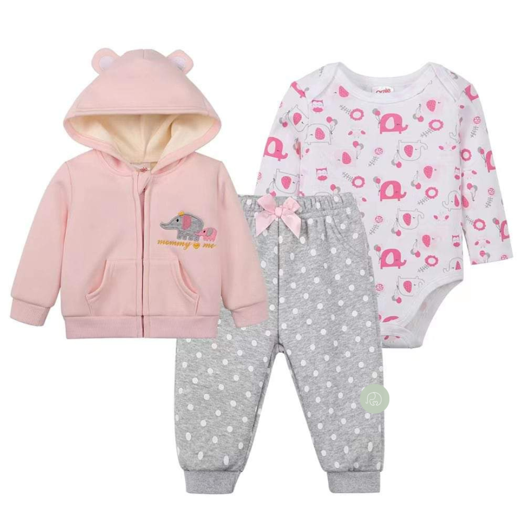 Conjunto 3 Piezas Poleron con orejitas elefante forrado Grueso Bebé-0