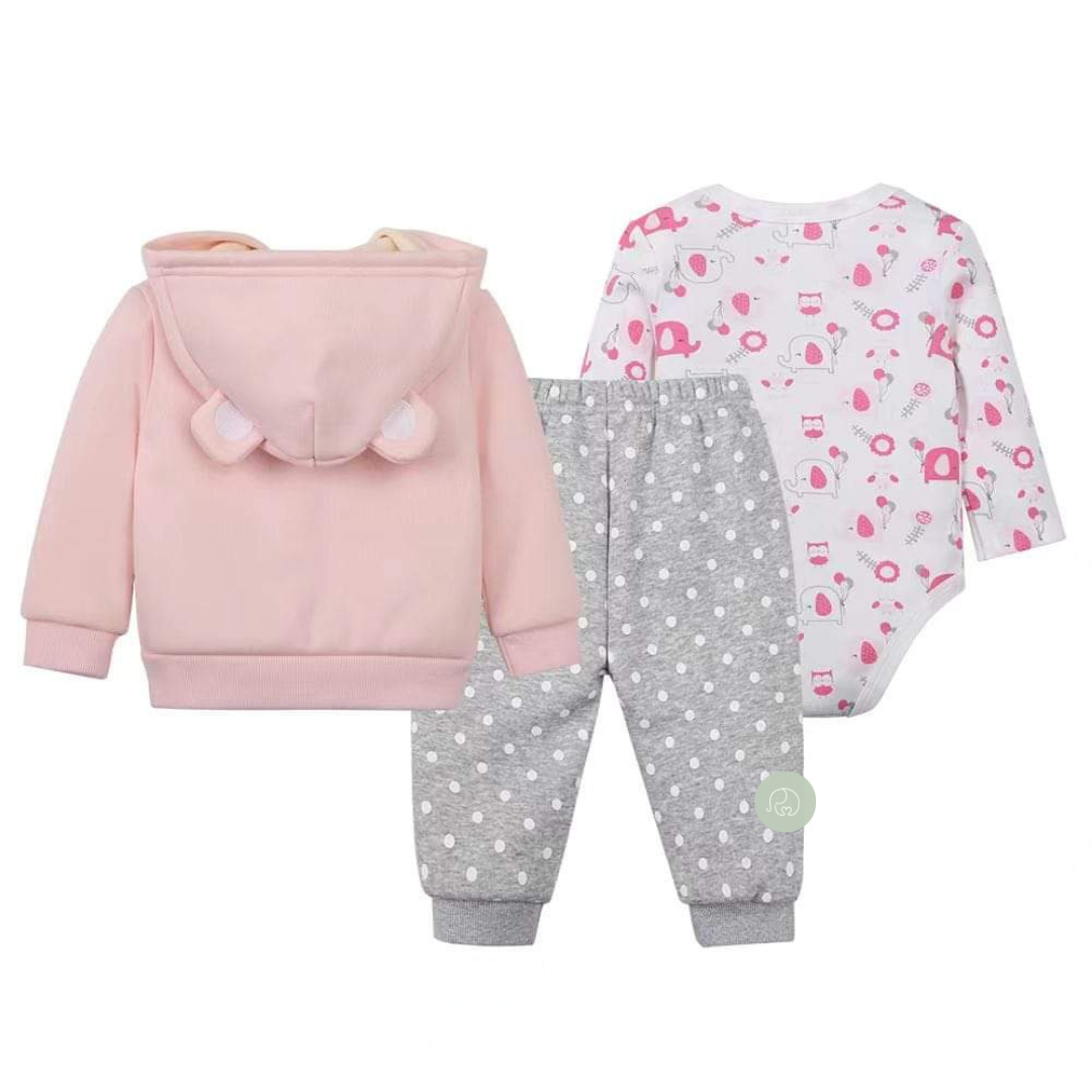 Conjunto 3 Piezas Poleron con orejitas elefante forrado Grueso Bebé-1