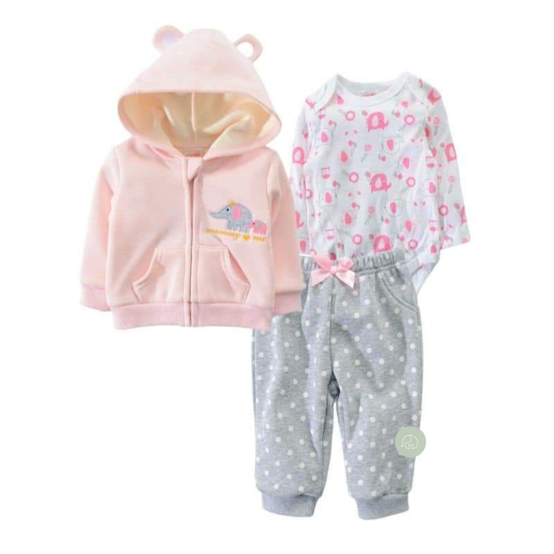 Conjunto 3 Piezas Poleron con orejitas elefante forrado Grueso Bebé-2