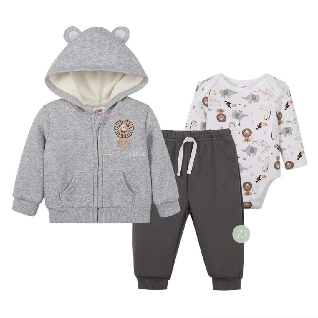Conjunto 3 Piezas Poleron con orejitas León forrado Grueso Bebé-0