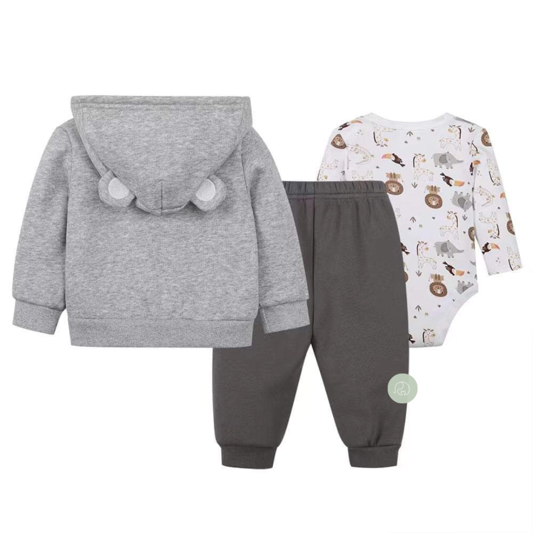 Conjunto 3 Piezas Poleron con orejitas León forrado Grueso Bebé-1