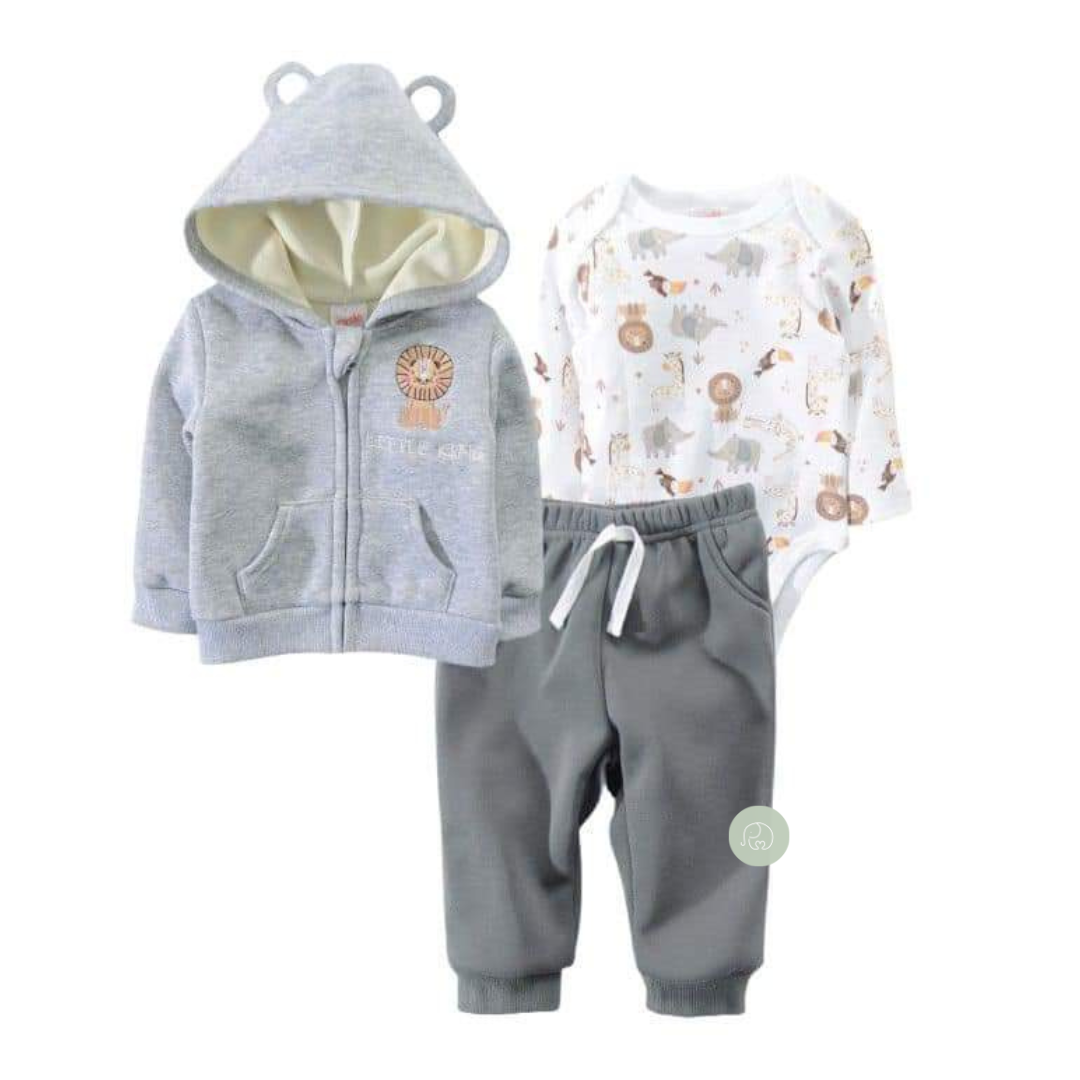 Conjunto 3 Piezas Poleron con orejitas León forrado Grueso Bebé-2