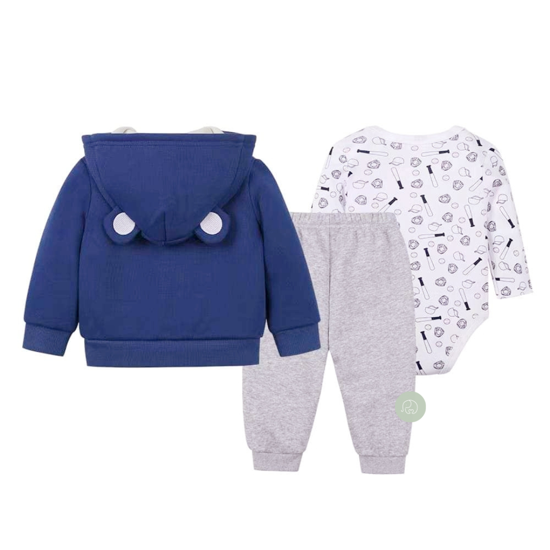 Conjunto 3 Piezas Poleron con orejitas Azul forrado Grueso Bebé-1