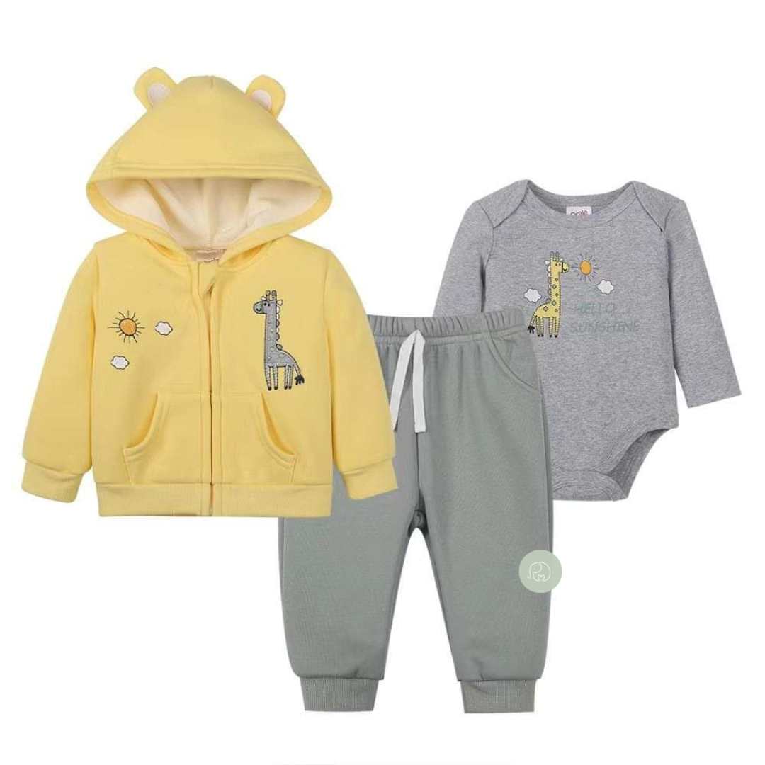 Conjunto 3 Piezas Poleron con orejitas jirafa forrado Grueso Bebé-0