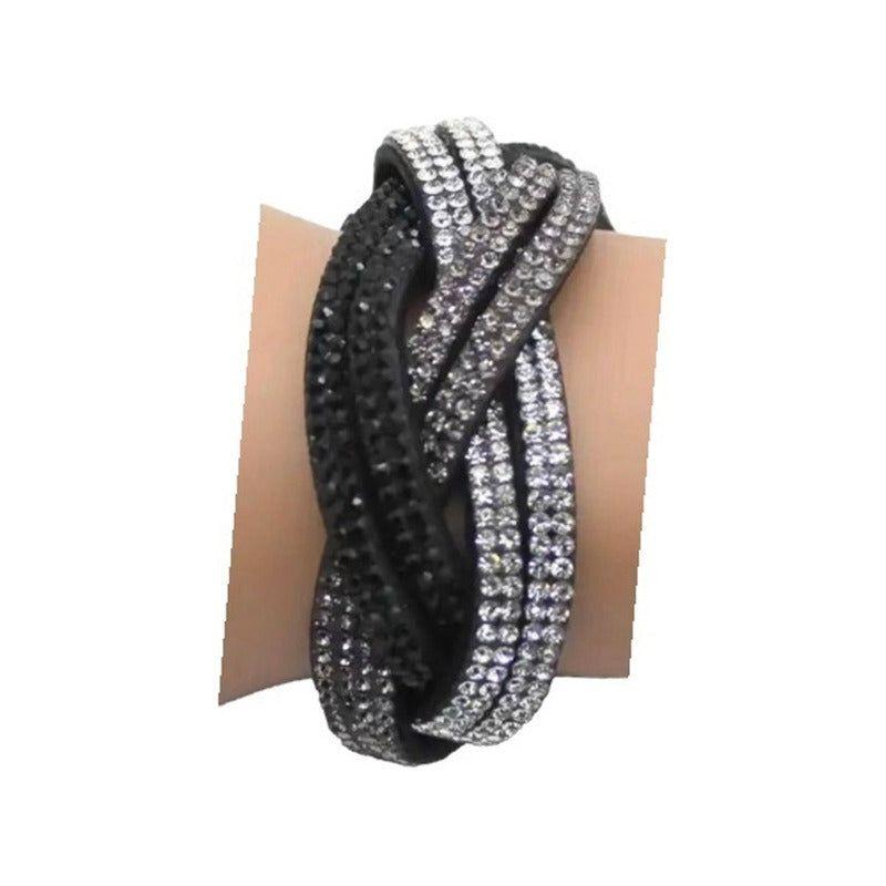 Pulsera De Fiesta Elegante Brazalete Cuero Cristales Fantasi 0 Cm-2