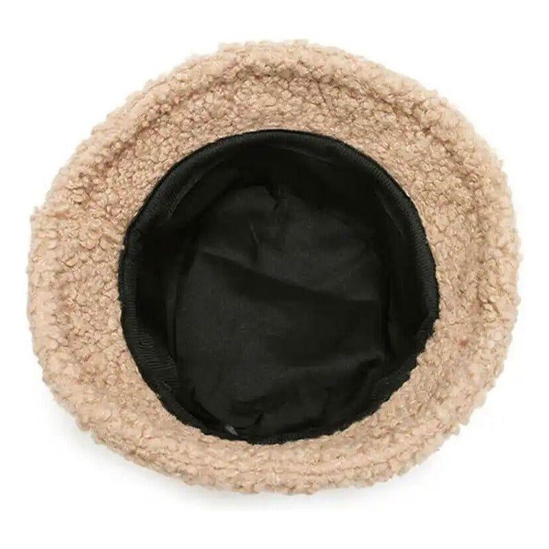 Gorro Femenino Modelo Corderito Cubo, Grueso Y Abrigado Beige Estandar-2