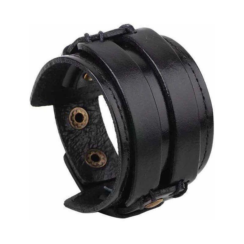 Pulsera Brazalete Cuero Negro Vintage Elegante Vikingo Varon 20 Cm-2