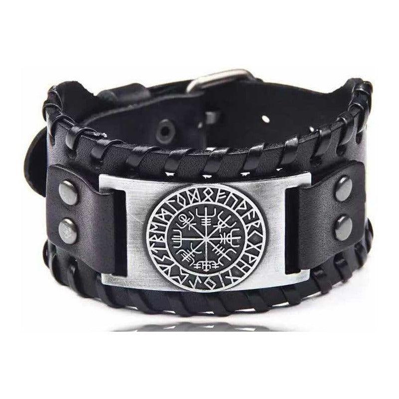 Pulsera Cuero Negro Vikingo Vegvisir Hombre Mujer Top Moda 0 Cm 50.8 Cm-0