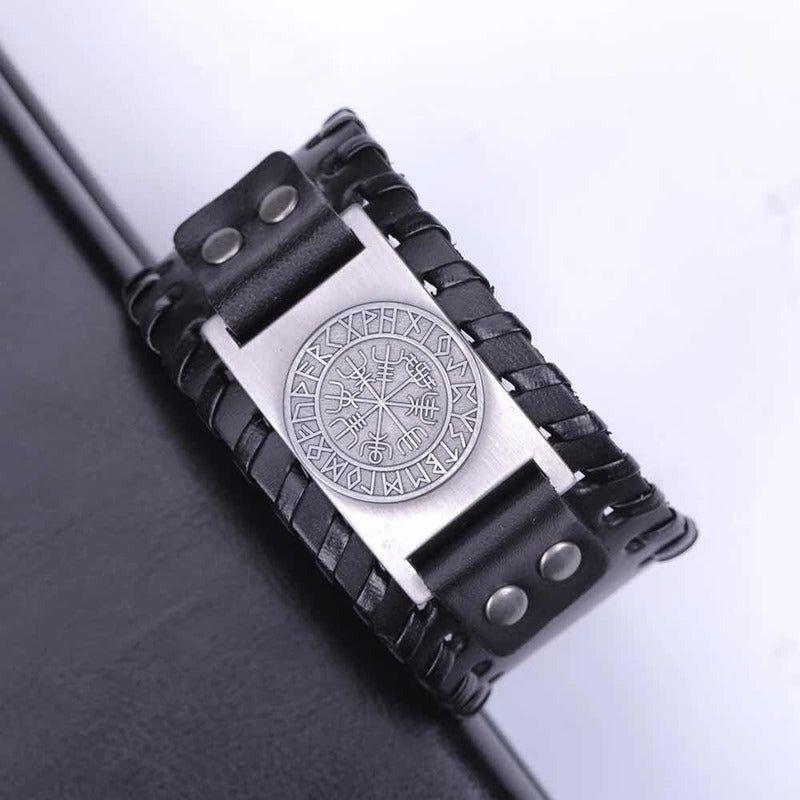 Pulsera Cuero Negro Vikingo Vegvisir Hombre Mujer Top Moda 0 Cm 50.8 Cm-3