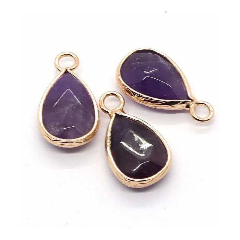 Pendiente Colgante Piedra De Jaspe Forma Gota De Agua Lila-2