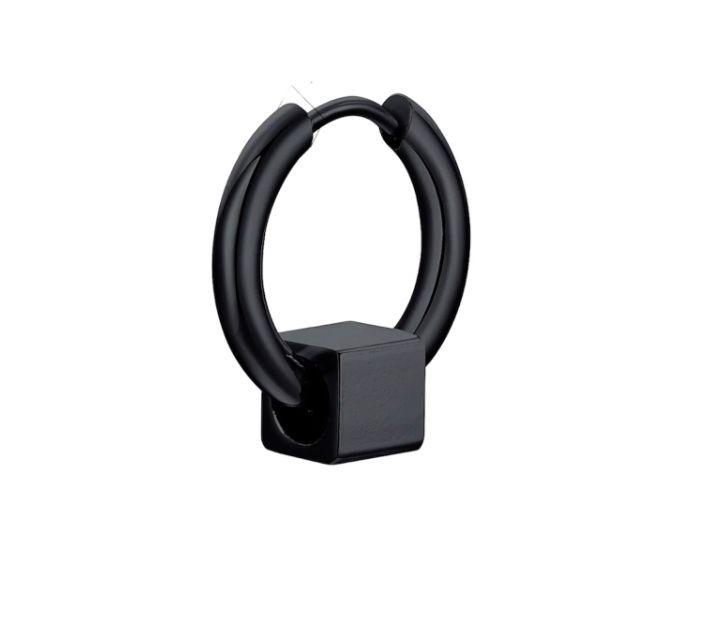 Aro Individual De Bloque Cuadrado Negro, Argolla Mas Cubo-2