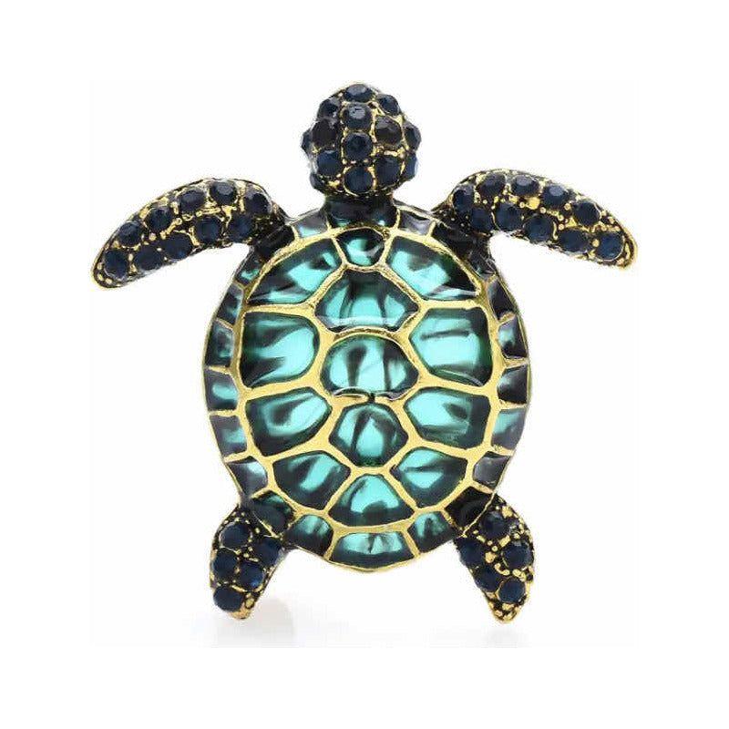 Broche Prendedor Tortuga De Mar Brillante, Accesorio Fino Verde Oscuro-2