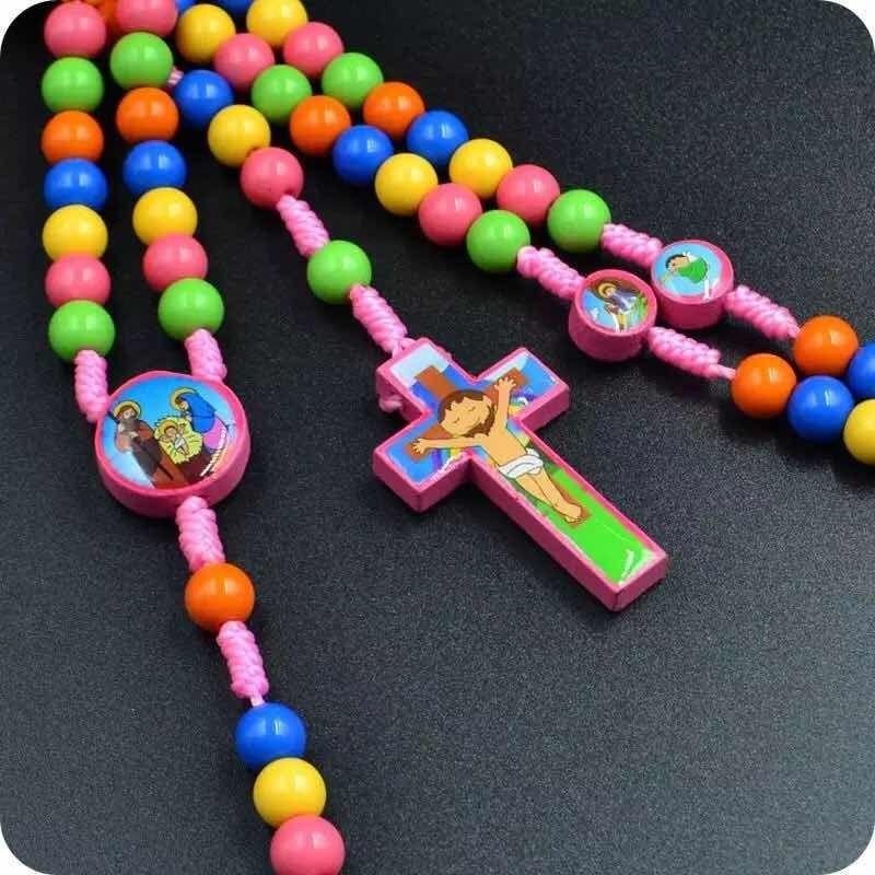 Rosario Para Niños Colgante Jesus Moda Religiosa Con Dibu-2