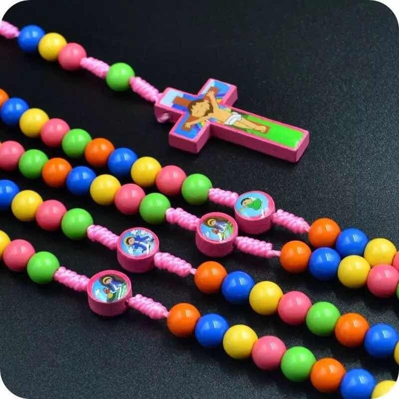 Rosario Para Niños Colgante Jesus Moda Religiosa Con Dibu-4