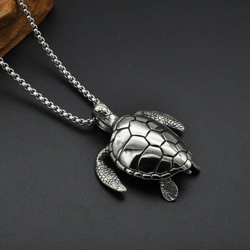 Gran Collar De Tortuga De Mar, Tortuga Con Cadena Acero-2