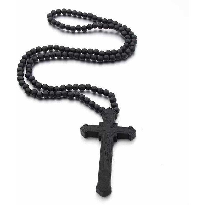 Gran Collar Con Cruz Colgante Negro-2