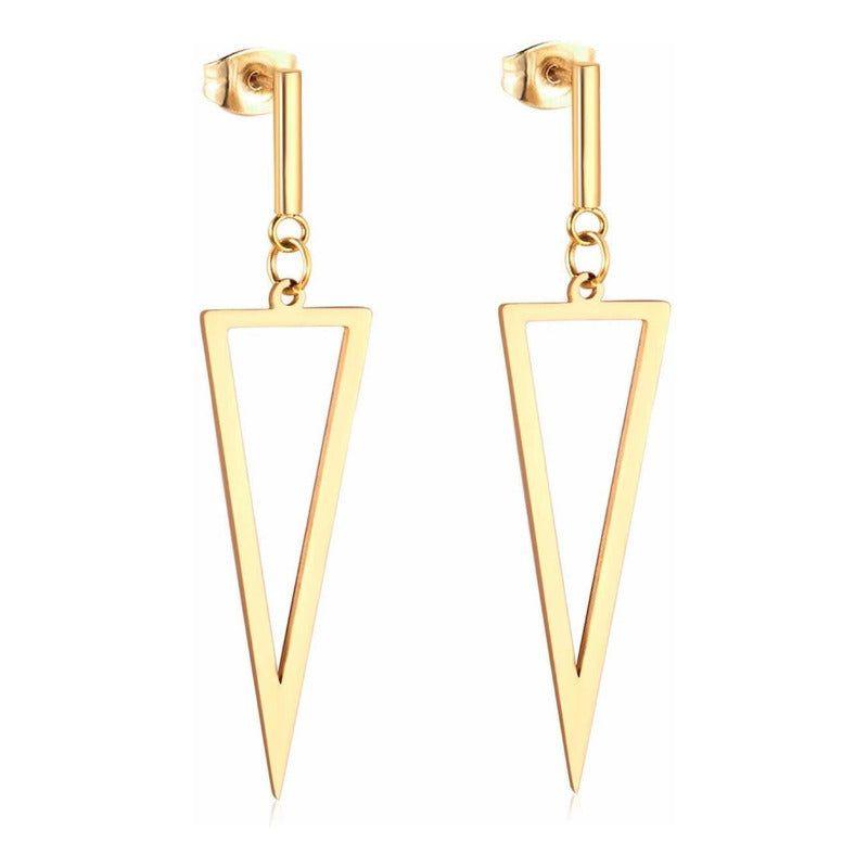 Aros Femeninos Geométricos Triangulares Elegantes Dorado-2