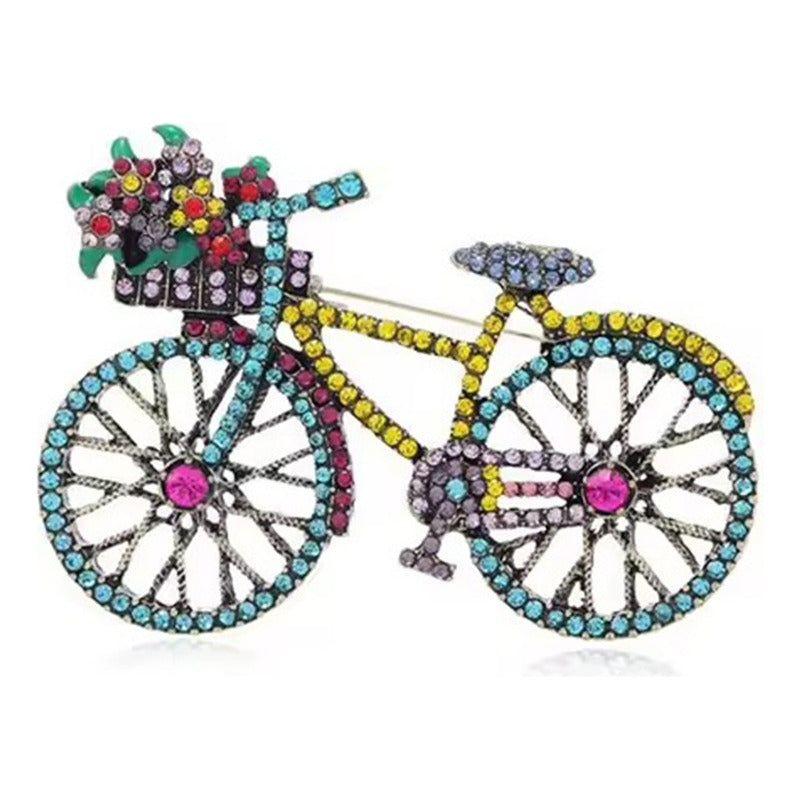 Broche Prendedor Bicicleta Chic Con Cristales Decorativos Multicolor-2